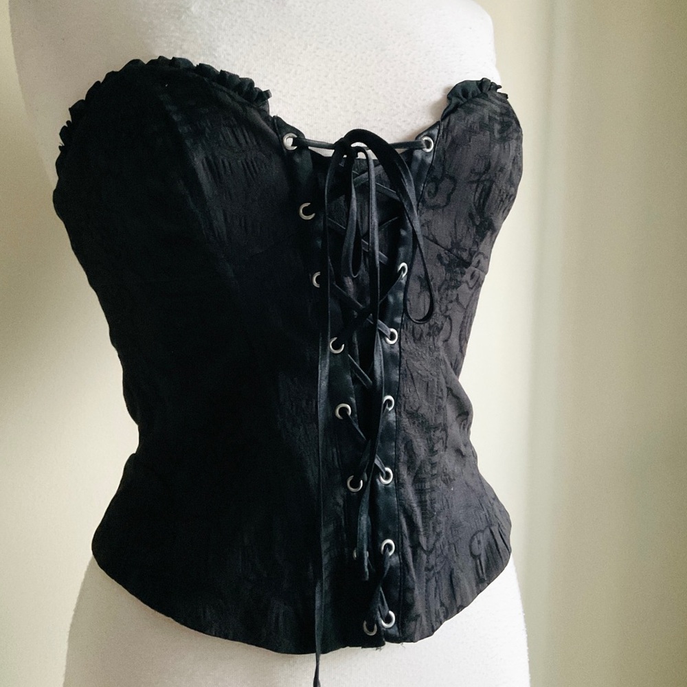 Guess Black Lace-Up Strapless Corset Top